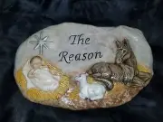 Jesus In The Manger Stone Garden Rock Plaque Unpainted Bisque