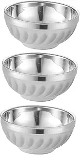 IMIKEYA 3Pcs Double Layer Heat Insulation Bowls Stainless Steel Storage Bowls for Home Restaurant Camping Safe for Noodles Rice and Salads