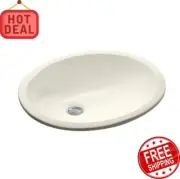 Vitreous China Undermount Bathroom Sink in Biscuit with Overflow Drain NEW