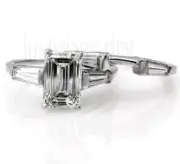 Emerald Cut 2.17Ct Near White Moissanite Engagement Ring Set 925 Sterling Silver