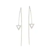 Sterling Silver Rhodium/White Gold Fancy Triangle Element Threader Earrings 2/3"