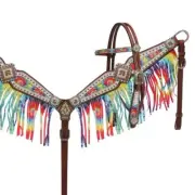 Showman Rainbow tie dye horse headstall and breast collar set