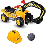 Costway Kids Excavator Ride On Digger Toy, Construction Vehicle Toddler Toy Tractors w/ Safety Helmet & Toy Stone, Pretend Play Ride on Tractor Bulldozer Loader Car w/ Multiple Sounds for Kids Over 3 Years Old