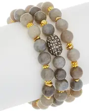 Rachel Reinhardt Labradorite & Crystal Set of 3 Stretch Bracelets
