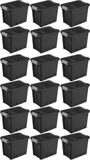 7.5 Gallon Plastic Stacker Tote, Heavy Duty Lidded Storage Bin Container for Sta