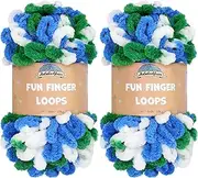 JubileeYarn Fun Finger Loops Yarn - Polyester Jumbo Weight Loop Yarn - Team Spirit Colors - 100g/Skein - Blue Green White - 2 Skeins
