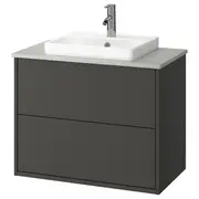 HAVBÄCK / ORRSJÖN wash-stnd w drawers/wash-basin/tap, dark grey/grey stone effect, 82x49x71 cm