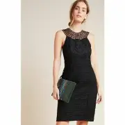 NWT!! ANTHROPOLOGIE Dylan Lace Dress Black Embroidered Sheath Shift Size 14