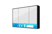 Bathroom Mirror Cabinet Medicine Shaving Vanity Shaver Cupboard Toilet Wall Storage Organiser Shelves Furniture with LED Lights Doors Black 90x13x75cm
