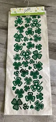 LUCKY LANE St Patrick's Day Metallic "SHAMROCKS" Table Runner 14'X72" NWT