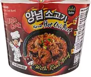 Little Cook Korean Hot Chili Beef Flavour Noodle Bowl Spicy Ramen Cup with Real Beef Pieces Ready to Eat Asian Food 150g