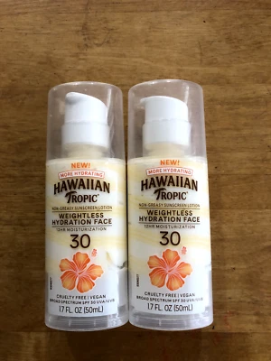 2 Hawaiian Tropic Non Greasy Sunscreen Lotion Weightless Hydration Face SPF30