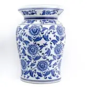 Unbranded Stool/Side Table 12.5"x18" PorcelainCeramic Glazed Begonia Flower Blue