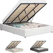 ALFORDSON Bed Frame with Gas Lift Storage Base King Size, Bed Platform Foundation Boucle Upholstery Without Headboard for Mattress Topper, Wilbur Boucle White