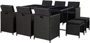 11 Piece Outdoor Dining Set with Cushions Poly Rattan Black Patio Bar Sets