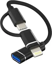 OTG Cable USB A Female to USB C Lightning Male Adapter(2in1)Type-c 3.0 Dongle Thunderbolt Camera Port Cord Converter Mouse Adaptador for Iphone 14 13 11 12 Apple Ipad Macbook compatible for Samsung LG