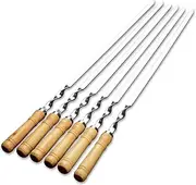qwmvhfg， Kebab Skewers, 55cm 21.5" BBQ Skewers Long Handle Shish Kebab Barbecue Grill Stick Wood BBQ Fork Stainless Steel Outdoors Grill