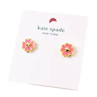 【KATE SPADE】 琺瑯幸運草針式耳環-粉色