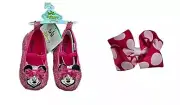 Disney Minnie Mouse Baby Girl Pink Glitter Sparkly Shoes sz 12 Months + Hair Bow