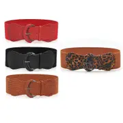 Women Ladies Faux Leather Wide Stretch Elastic Buckle Cinch Waist Wide Belt