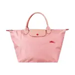 【LONGCHAMP】LONGCHAMP LE PLIAGE CLUB刺繡經典LOGO尼龍短提把拉鍊手提包(中/玫瑰紅X粉紅)