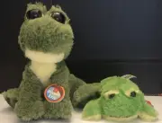 2 Aurora Frog Green Yellow 12" nwt dreamy eyes Lying Down Plush Stuffed Toy