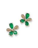 Bloomingdale's Fine Collection Emerald & Diamond Flower Stud Earrings in 14K Yellow Gold