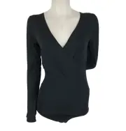 Seed Heritage Body Suit Black Size XS 6 8 Long Sleeve Cross Over Front New