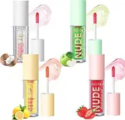 EnMart 4 Pcs Fruity Lip Oil, Temperature Color Changing Lip Gloss, Lustrous Mirror Dewy Finish Lip Glaze, Moisturizing Plumping Lip Care Lip Plumper Women Lips Makeup Waterproof Lip Balm Cosmetics