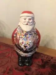 Vintage 1940’s J. H. Millstein Glass Santa Claus Candy Jar With Candy Christmas