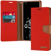 Goospery Samsung Galaxy Note 10 Canvas Fabric Wallet Case Cover Note10 [Red]