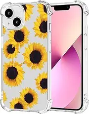 Case for iPhone 13 Mini Case, Apple 13 Mini 5.4" Case for Girls Women, Clear Floral Soft Flexible TPU Slim Phone Protective Case Cover for iPhone 13 Mini Sunflower