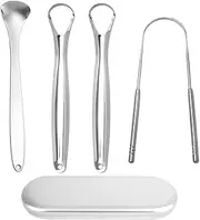 Tongue Cleaner Scraper Set, 4 PCS Metal Tongue Scraper for Healthy Oral Care to Adults Kids, Easy to Use and Clean, Help Fight Bad Breath Portable Stainless Steel Tongue Cleaners Set with Carrying Case