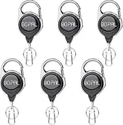 6 Pack Fly Fishing Zinger Retractor: Retractable Keychain with 35" Durable Cord Badge Reel Lanyard - Fishing Rod Tether Accessories and Gear