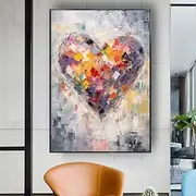 Mintura Handmade Colorful Heart Shaped Oil Paintings On Canvas Modern Wall Art Room Decoration Abstract Picture For Home Decor Rolled Frameless Unstretched Pai