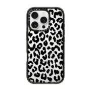 iPhone 16 Pro Impact Case Black Transparent Leopard Print