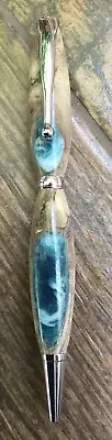 Handcrafted Wood Twist Ballpoint Pen Hybrid Stabilized Spalted White Oak Green