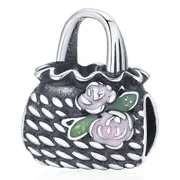 Solid 925 Sterling Silver Exclusive Floral Handbag Pandora Inspired Bead Charm