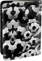 [EdWal] Black and White Soccer Ball Pattern Print Passport Cover with Credit Card Holder Leather Passport Case, for Women Men Family ID Travel, Black, One Size