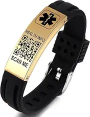 [Theluckytag] Medical Bracelets for Men & Women Kids with QR Code - Silicone Wristband, Fits Wrists Up To 9 inches - More Space Custom Adjustable Sport Emergency Medical Alert ID Bracelets Information