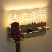 Light up Guitar Stand Wall Mount Wood Hanger Shelf with Pick Holder and 3 Hooks