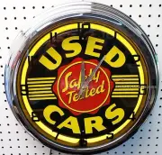 17" Safety Tested USED CARS Sign Neon Clock
