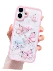 Compatible with iPhone 16 case Butterfly Clear Bling iphone 16 Butterfly pink