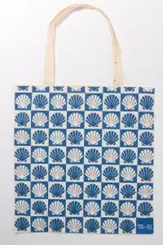 Blue Check Tote Bag Printed Shell Checkered