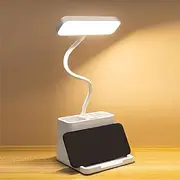 Boutsady LED Desk Lamp with Stepless Dimming & Touch Switch, Flexible Gooseneck Eye-Caring Table Light, USB Rechargeable with Pen Holder & Phone Holder for Home & Office