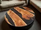 Handmade Rustic Wood Epoxy Coffee Table – Black Resin Round Table – Unique Table