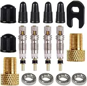 TuoTu Presta Valve Cores & Caps Kit, Schrader Adapter, Universal Fit for Bicycle & Car, Black & Gold, 15Pcs
