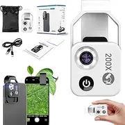 Phone Microscope with Cpl Lens/Led Light, 2025 Upgrade Pocket Microscope Camera, Cpl Lens Magnification Zoom More Stable and Sharper, Nanozoom 200x for iPhone and Android (White)