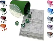 DiceCupFlex - Flexible Dice Cup with Lid Including 5 Dice and Dice Block, Game Block - Made in Germany (Dark Green)