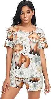 [RPLIFE] Cute Small Foxes Fox Pajama Shorts Set for Women, Matching Pajama Set for Women, Cute Small Foxes Fox, Medium